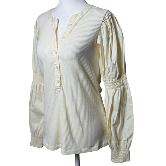 NEW Studio Park Womens XS White Button-Up Long Balloon Sleeve Top Boho Chic - Picture 2 of 16